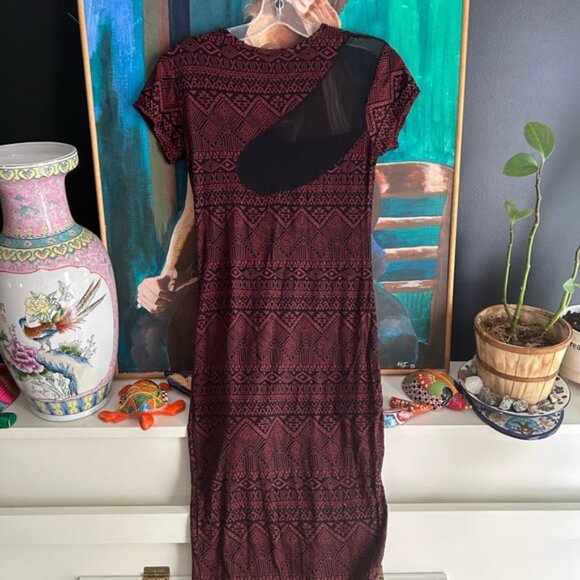 QED London Maroon and Black Geometric Short Sleeve Bodycon Dress Large - Picture 10 of 16
